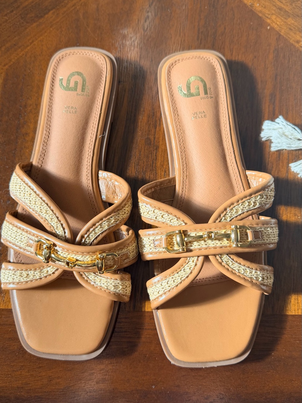 Italian Genuine Leather Raffia Sandals – Size 40